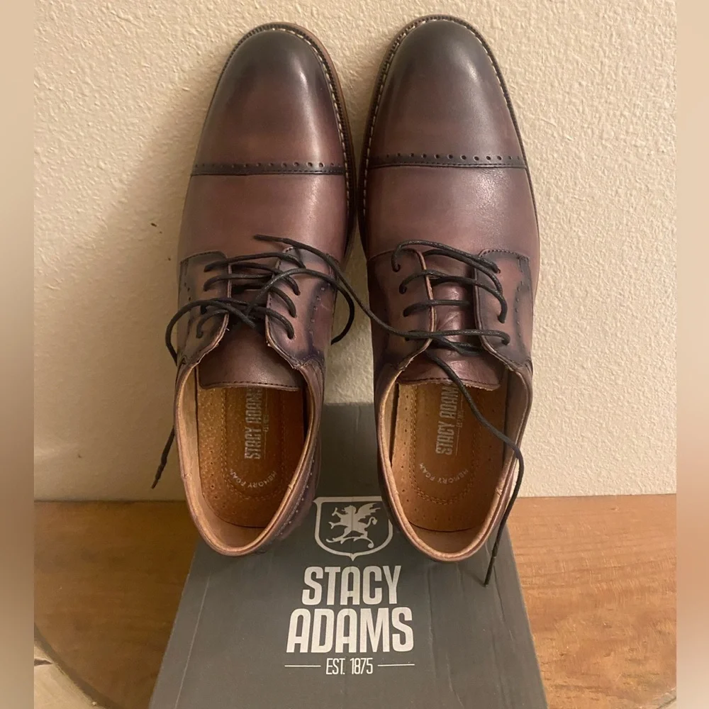 NIB Stacy Adams Flemming Grey Leather Men's Dress Oxford Shoes